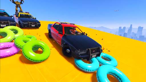 Play APK Cop Car Superheroes Stunt Racing  and enjoy Cop Car Superheroes Stunt Racing with UptoPlay com.copcar.superheroes.policecar.cop.cars.xe.stuntracing