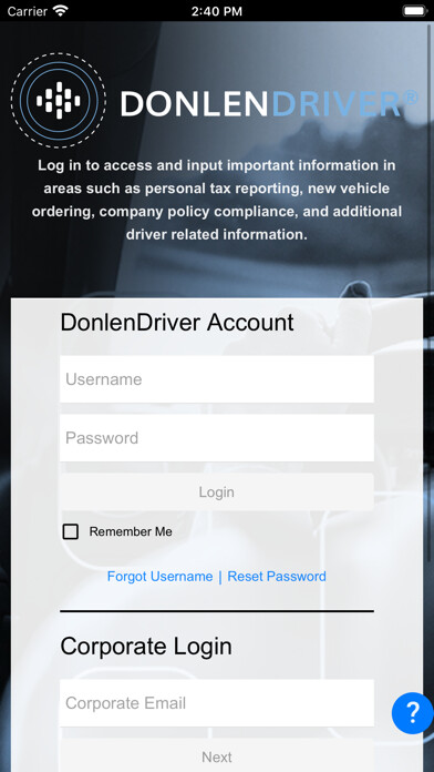 Play APK DonlenDriver  and enjoy DonlenDriver with UptoPlay com.donlen.DonlenMobileApple