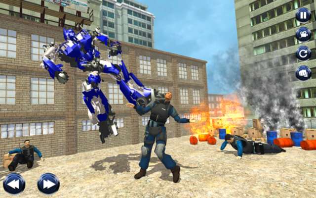 Play Future Flying City Robot Transform Rescue Missions 