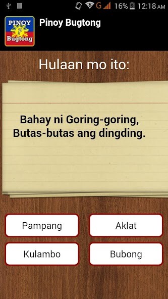 Play APK Pinoy Bugtong (Riddles)  and enjoy Pinoy Bugtong (Riddles) with UptoPlay com.fedmich.PinoyBugtong