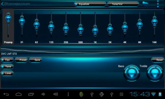 Play Poweramp skin Black Light blue 