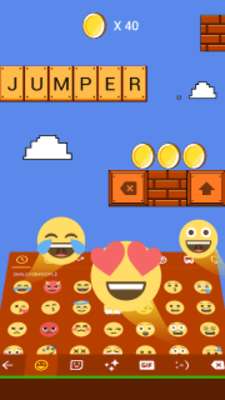 Play Super Jump Brick Keyboard Theme & Emoji Keyboard 