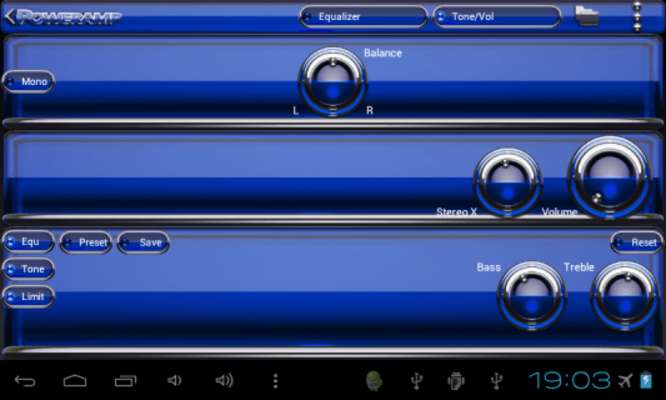 Play Poweramp skin Blue Glas deluxe 