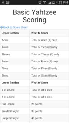 Play Yahtzee Score Sheet 