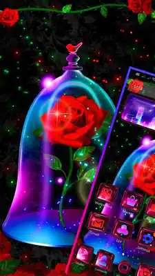 Play 3D Beautiful Neon Red Rose Theme