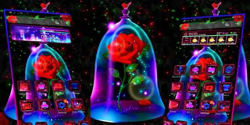 Play 3D Beautiful Neon Red Rose Theme