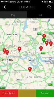 Play Afro Caribbean Restaurant Map