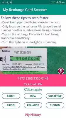 Play Airtel, Idea, Vodafone Recharge Card Scanner