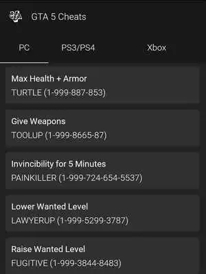 Play All Cheats fot GTA V FREE