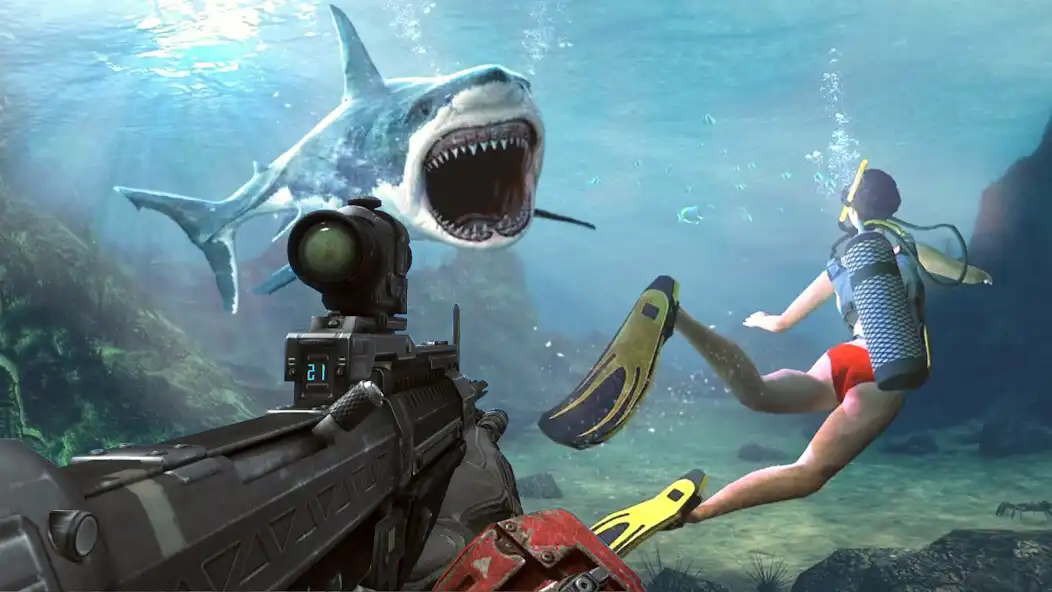 Play Angry Shark Attack Gun Hunting as an online game Angry Shark Attack Gun Hunting with UptoPlay