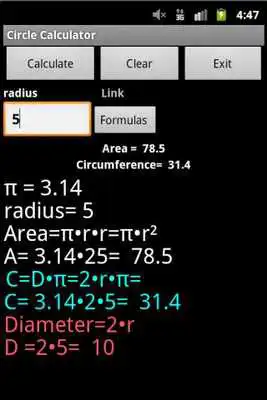 Play Area of a circle as an online game Area of a circle with UptoPlay