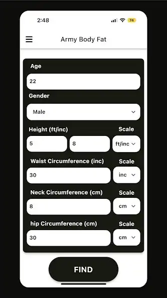 Play Army Body Fat Calculator as an online game Army Body Fat Calculator with UptoPlay
