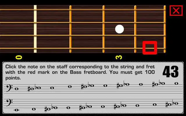 Bass Guitar Sheet Reading online game with UptoPlay