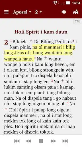 Play Bible in Tok Pisin, English, audio, daily readings