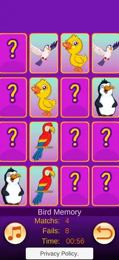 Play Bird Memory for Toddlers as an online game Bird Memory for Toddlers with UptoPlay