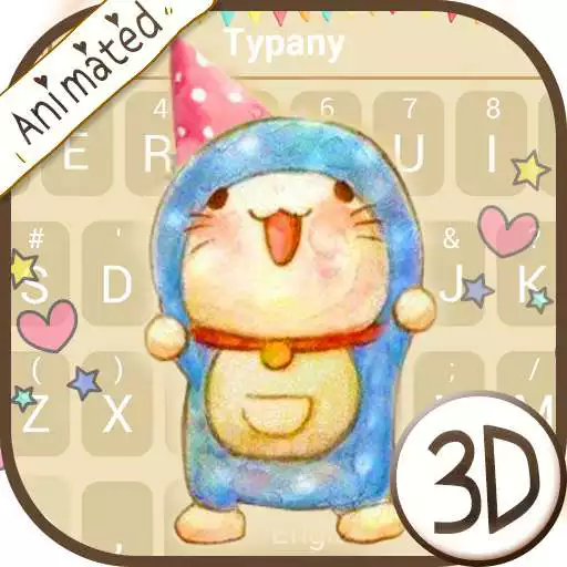Free play online Birthday Blue Cat Theme&Emoji Keyboard  APK