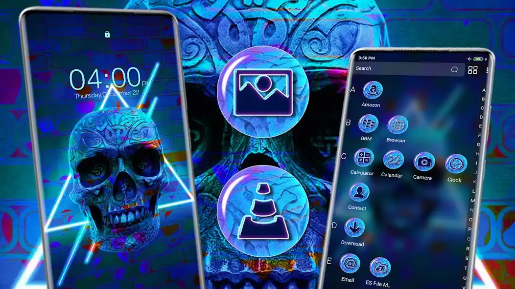 Play Blue Neon Skull Theme as an online game Blue Neon Skull Theme with UptoPlay