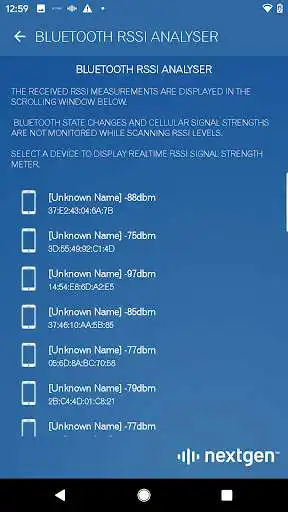 Play APK Bluetooth Rssi Analyser  and enjoy Bluetooth Rssi Analyser with UptoPlay com.nextgen.bluetoothrssianalyser