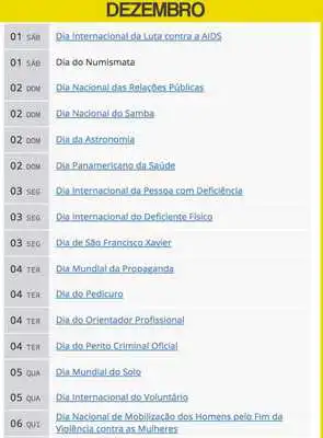 Play Calendario 2018 Datas Comemorativas Brasil