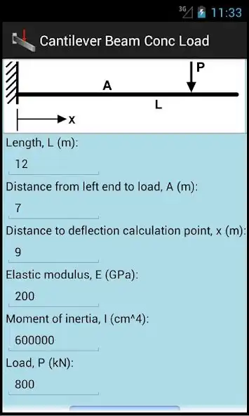 Play APK Cantilever Beam Conc Load  and enjoy Cantilever Beam Conc Load with UptoPlay com.engineeringexceltemplates.android.CantBeam.Conc.android
