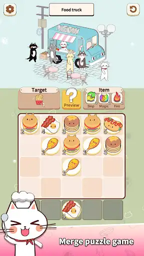 Play Cat Merge Cafe - Dessert Puzzle  and enjoy Cat Merge Cafe - Dessert Puzzle with UptoPlay