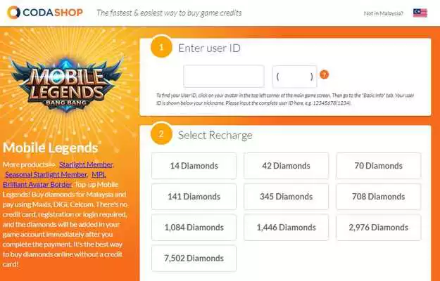Play Coda Shop Khusus  Malaysia - Topup Diamond ML