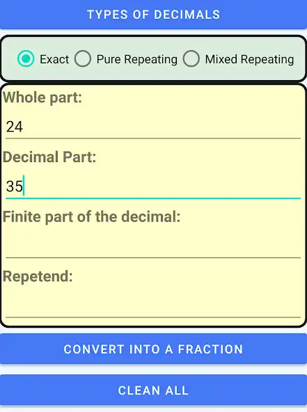 Play Convert Decimal into Fraction as an online game Convert Decimal into Fraction with UptoPlay