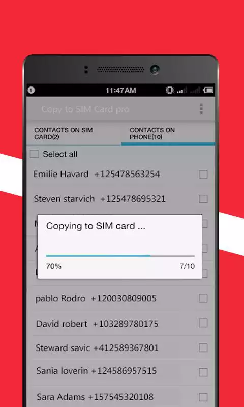 Play copy to SIM Card