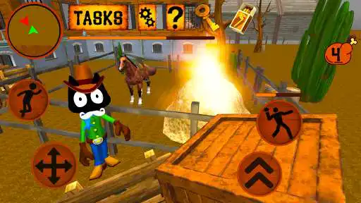 Play Cowboy Cat Neighbor Escape as an online game Cowboy Cat Neighbor Escape with UptoPlay
