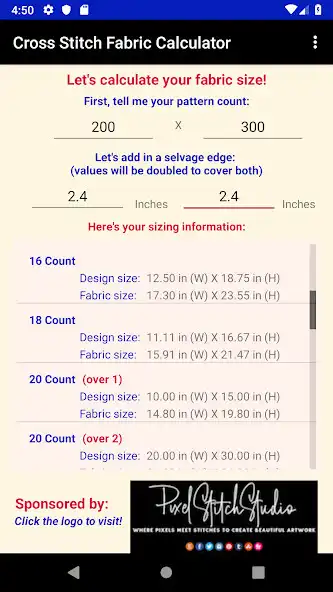 Play Cross Stitch Fabric Calculator  and enjoy Cross Stitch Fabric Calculator with UptoPlay