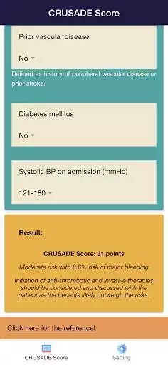 CRUSADE Risk Score for ACS: Cardiology Calculator online game with UptoPlay