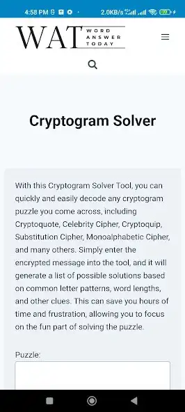 Play Cryptogram Solver as an online game Cryptogram Solver with UptoPlay