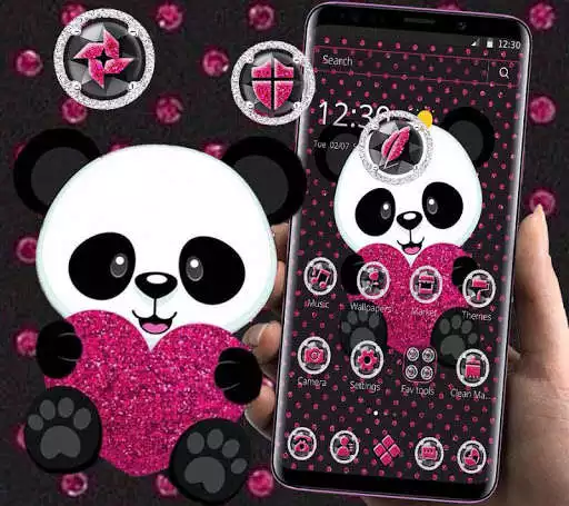 Play APK Cute Cartoon Pink Heart Panda Theme  and enjoy Cute Cartoon Pink Heart Panda Theme with UptoPlay com.launcher.theme.t211814487