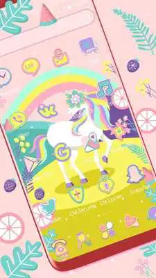 Play Cute rainbow unicorn theme pink wallpaper icon