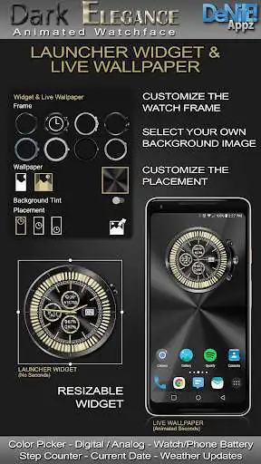 Play Dark Elegance HD WatchFace Widget & Live Wallpaper as an online game Dark Elegance HD WatchFace Widget & Live Wallpaper with UptoPlay