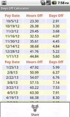 Play Days Off Calculator