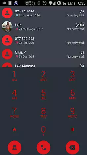 Play Dialer theme Droid L Red for Drupe and ExDialer