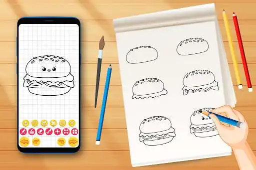Play Draw Food & Drinks - Learn How to Draw Cute Food as an online game Draw Food & Drinks - Learn How to Draw Cute Food with UptoPlay