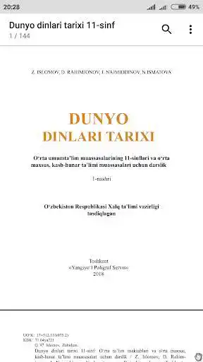 Play APK Dunyo dinlari tarixi 11-sinf  and enjoy Dunyo dinlari tarixi 11-sinf with UptoPlay uz.foreach.soft.android.Book_dunyodinlari11