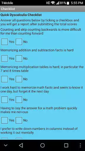 Play Dyscalculia Screener Checklist