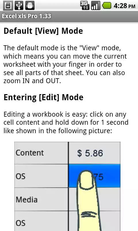 Play e-Droid-Cell Light Spreadsheet
