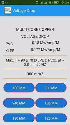 Play Electrical cables Voltage Drop Calculator tables