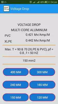Play Electrical cables Voltage Drop Calculator tables