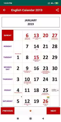 Play English Calendar 2019