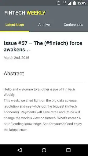 Play APK FinTech Weekly  and enjoy FinTech Weekly with UptoPlay de.hackersandthinkers.fintechweekly