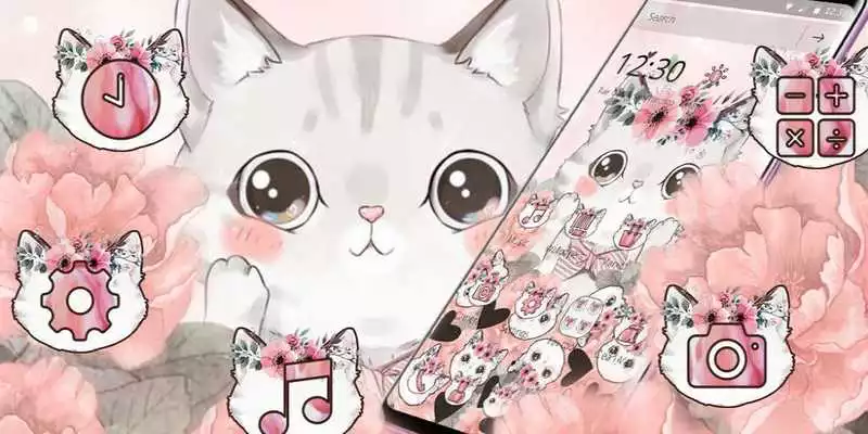 Play Flower Cute Cartoon Cat Gravity Theme