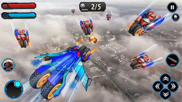 Play Flying Robot Police ATV Quad Bike City Wars Battle