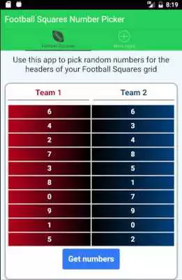 Play Football Squares Number Picker