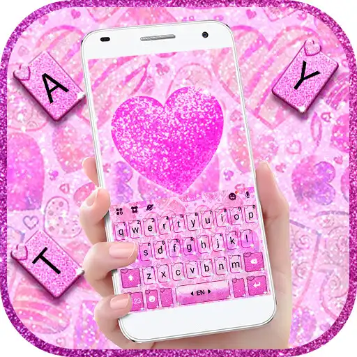 Play Glitter Pink Hearts Keyboard Theme APK