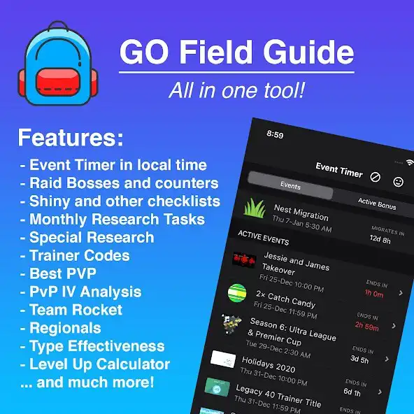 Play GO Field Guide (Events, Raid Counters, Checklists)  and enjoy GO Field Guide (Events, Raid Counters, Checklists) with UptoPlay